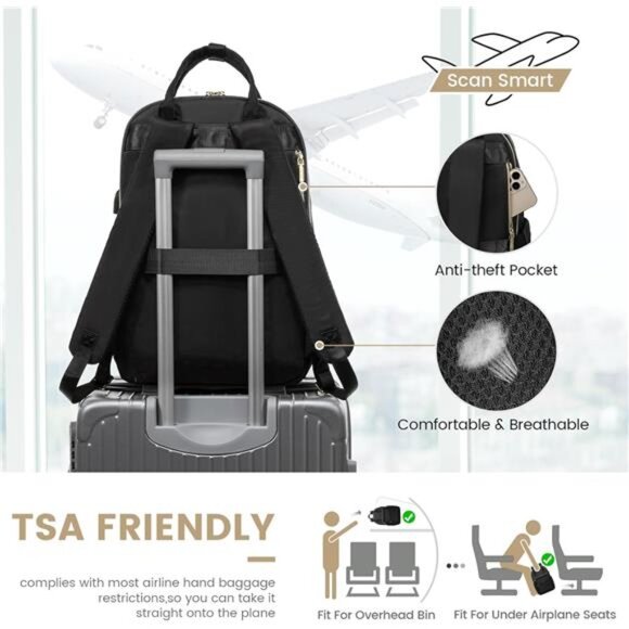Laptop Backpack for Women 15.6 Inch, Black